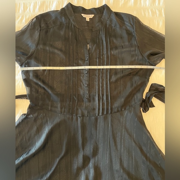 NANETTE LEPORE Sheer Black Midi Dress Short Sleeve Tie Belt Fit & Flare Party - Picture 15 of 15